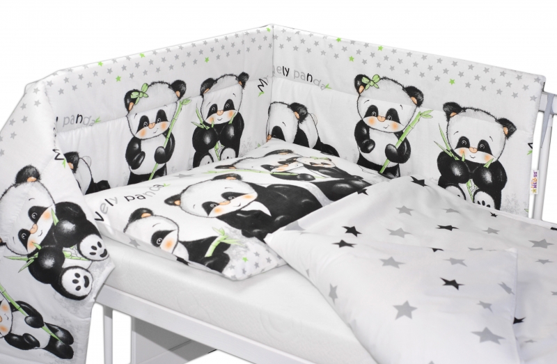 Baby Nellys 3-dílná sada do postýlky - mantinel s povlečením Panda