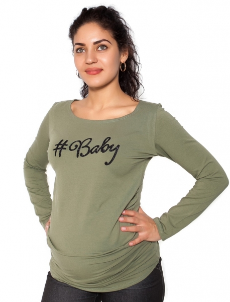 Těhotenské triko dlouhý rukáv Baby - khaki, zelená - S