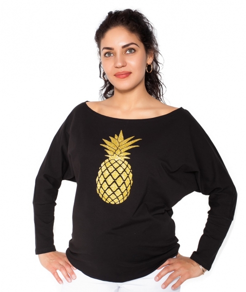 Be MaaMaa Těhotenská mikina, triko Ananas - černé - XL, Velikost: XL (42)