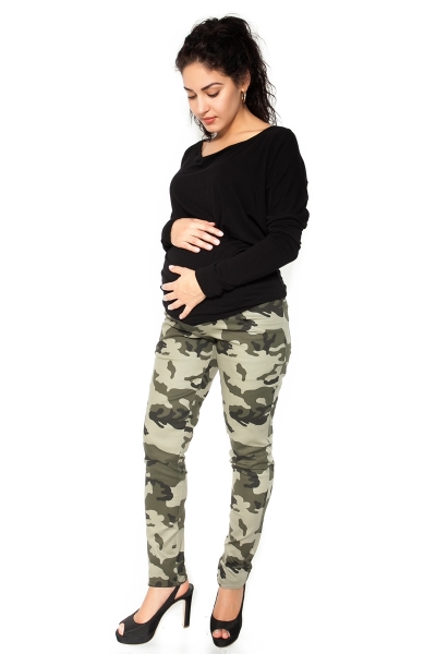 Be MaaMaa Těhotenské tepláky,kalhoty maskáčové - zelené - XL