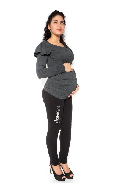 Be MaaMaa Těhotenské tepláky,kalhoty MOM life - černé - L, Velikost: L (40)