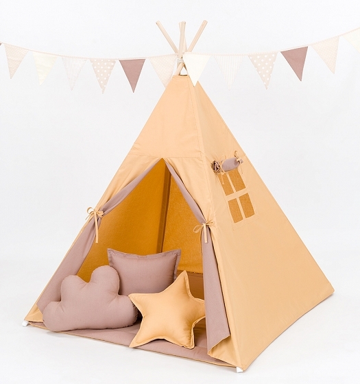 Stan pro děti teepee, týpí s výbavou medový/hnědý
