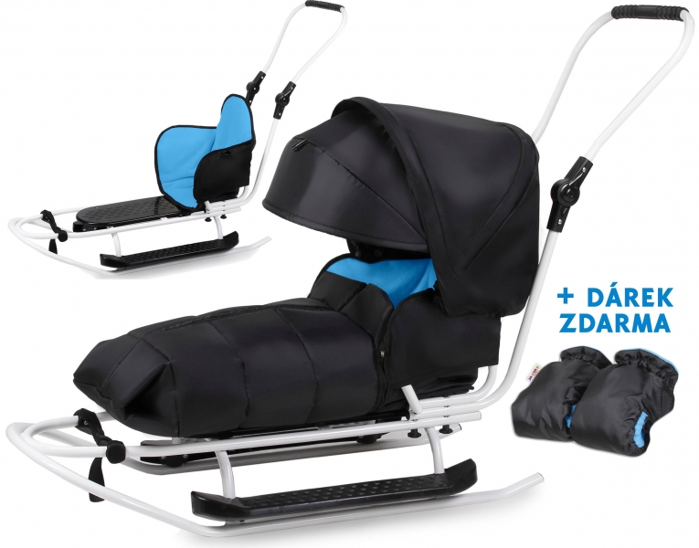 Sáňky s kompletním vybavením + rukávník zdarma - černý,modrý