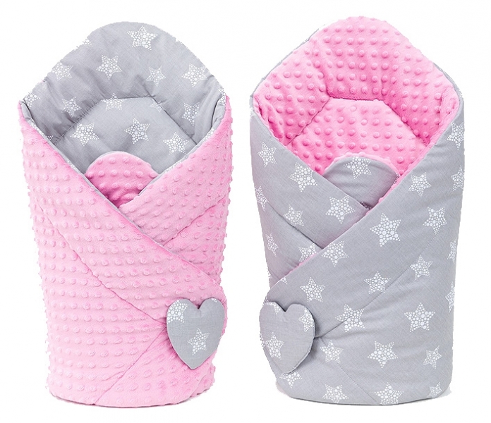 Mamo Tato Oboustranná zavinovačka Minky Baby - Hvězdy šedé/růžová