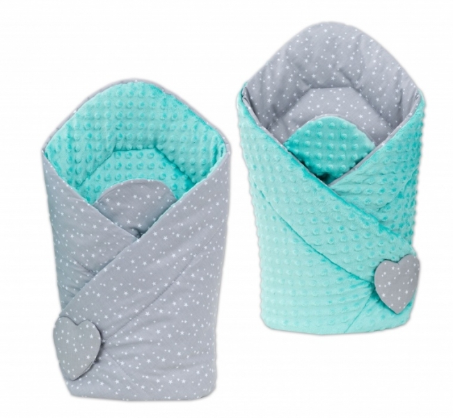 Mamo Tato Oboustranná zavinovačka Minky Baby - Mini hvězdičky bílé na šedém/ mátová