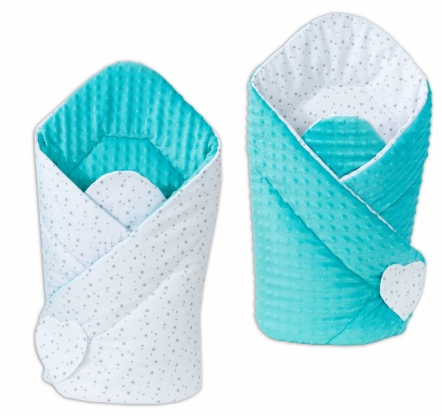 Mamo Tato Oboustranná zavinovačka Minky Baby - Mini hvězdičky šedé na bílém/ tyrkysová