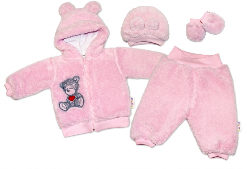 Baby Nellys Chlupáčkový komplet Welsoft Teddy vel. 80 - růžový