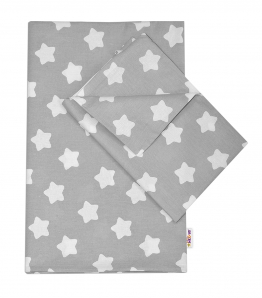 Baby Nellys Bavlněné povlečení  140 x 200 - Sweet Stars  - šedá