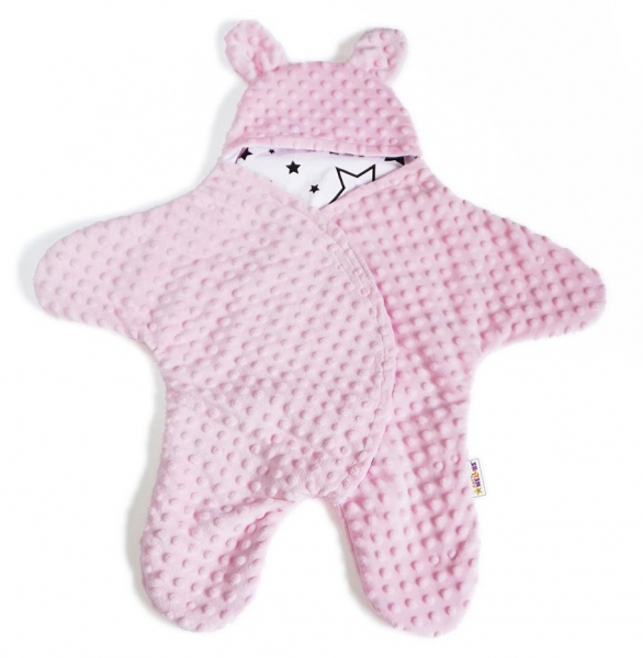 Baby Nellys Fusak, spacáček do autosedačky nebo kočárku s oušky, minky - sv. růžový