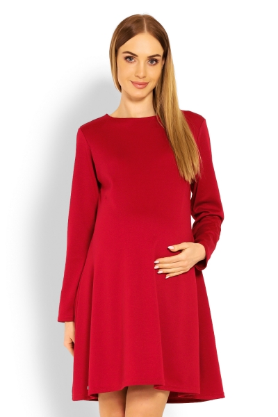 Be MaaMaa Elegantní volné těhotenské šaty dl. rukáv - bordo,červené, XXL
