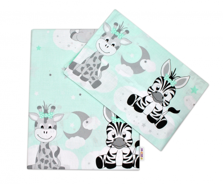 Baby Nellys 2-dílné bavlněné povlečení 135x100, Safari Baby - mátové