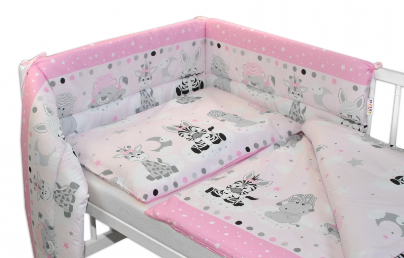Baby Nellys 3-dílná sada mantinel s povlečením 135x100, Safari Baby - růžová