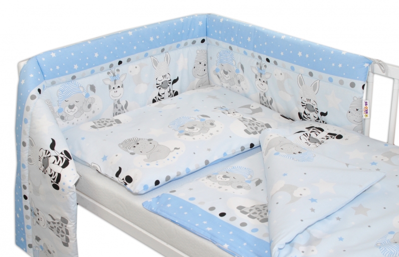 Baby Nellys 3-dílná sada mantinel s povlečením Safari Baby - sv. modrá