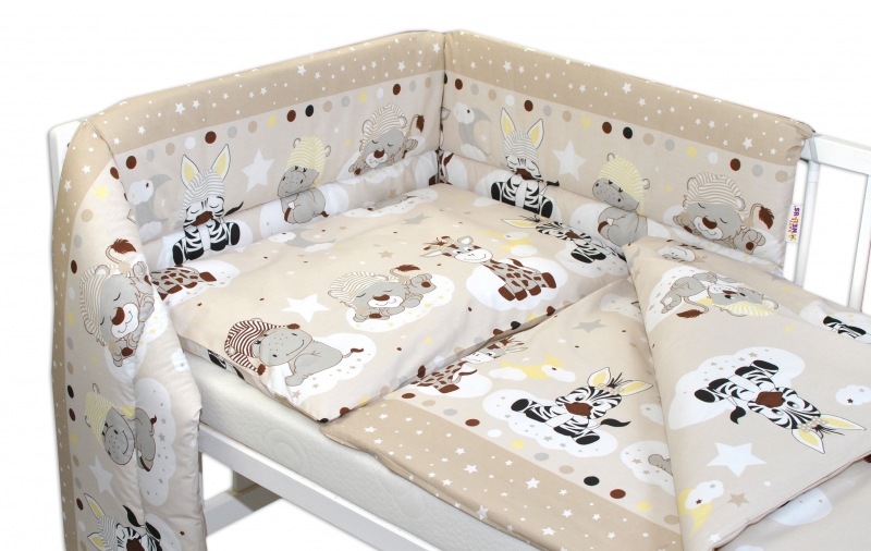 Baby Nellys 3-dílná sada mantinel s povlečením Safari Baby - béžová