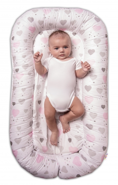 Baby Nellys Maxi oboustranné hnízdečko pro miminko Srdíčka a hvězdičky - růžový