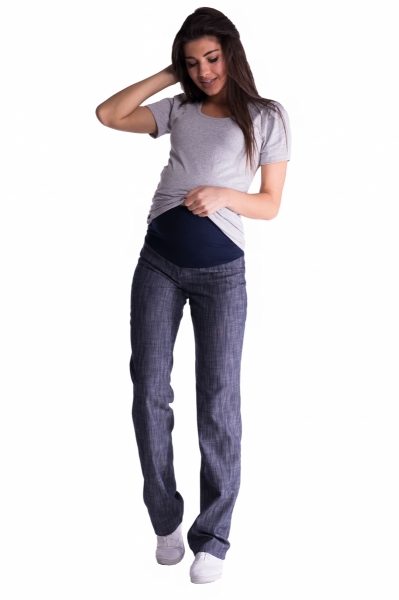 Be MaaMaa Bavlněné, těhotenské kalhoty s regulovatelným pásem - sv. modré, vel. XL, Velikost: XL (42)