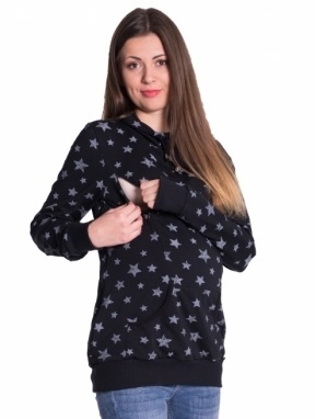 Be MaaMaa Těhotenská a kojící mikina se zipy a stojáčkem, hvězdičky - černá, vel. XL