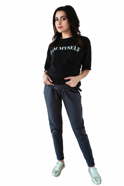 Be MaaMaa Těhotenské tepláky/kalhoty slim - grafit, Velikost: XS (32-34)