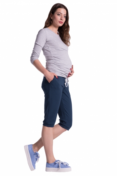 Be MaaMaa Moderní těhotenské 3/4 kalhoty s kapsami - navy, vel. M