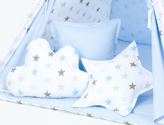 Mamo Tato Polštáře pro stan teepee, týpí - hvězdy šedé a modré/světle modrá