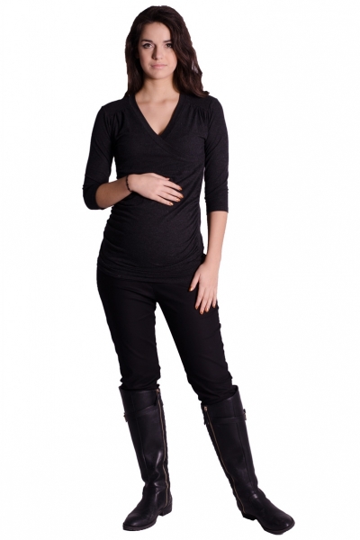 Be MaaMaa Těhotenské, kojící triko 3/4 rukáv - grafit, vel. L/XL