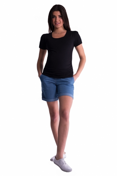 Be MaaMaa Těhotenské kraťasy s elastickým pásem - sv. modré, vel. XXXL, Velikost: XXXL (46)