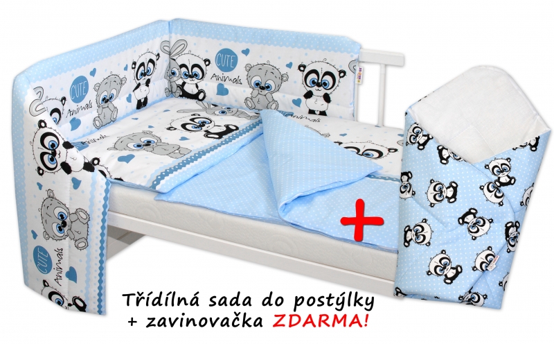 3-dílná sada mantinel s povlečením + zavinovačka zdarma, Cute Animals - modrá, D19