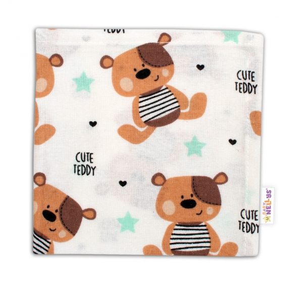 Baby Nellys Mini flanelová plenka - Medvídek hnědý v bílé Cute Teddy