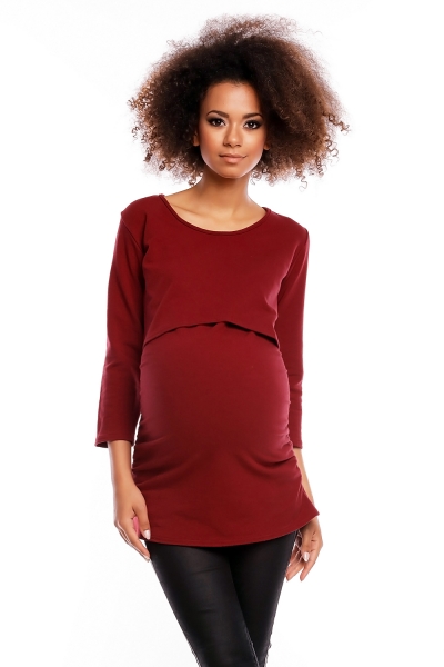 Be MaaMaa Těhotenská/kojící tunika 3/4 rukáv - bordo, vel. XXL