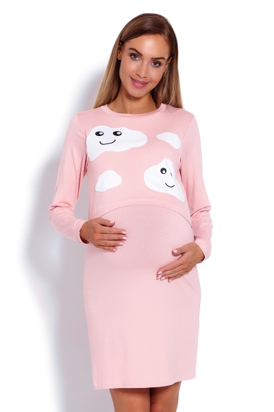 Be MaaMaa Těhotenská, kojící noční košile Mráčky  - růžová, vel. L/XL
