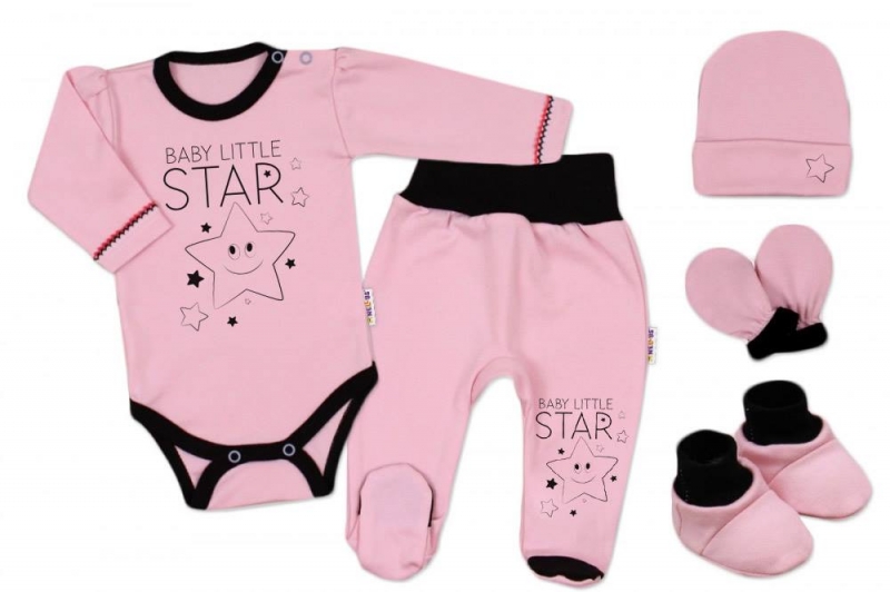 Baby Nellys 5-ti dílná soupravička do porodnice Baby Little Star - růžová, vel. 62, K19, Velikost: 62 (2-3m)