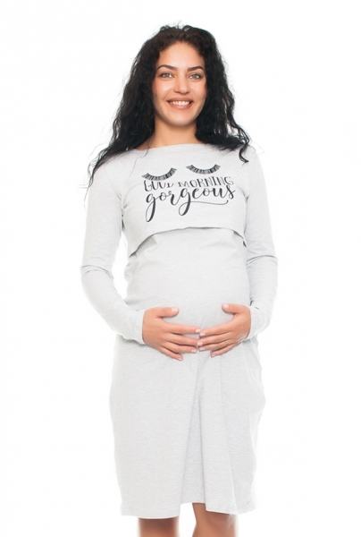 Be MaaMaa Těhotenská, kojící noční košile Gorgeous - sv. šedá