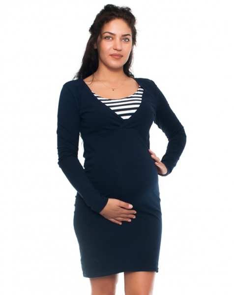 Be MaaMaa Elegantní těhotenské a kojící šaty Alina - granát-bílé, vel. XL