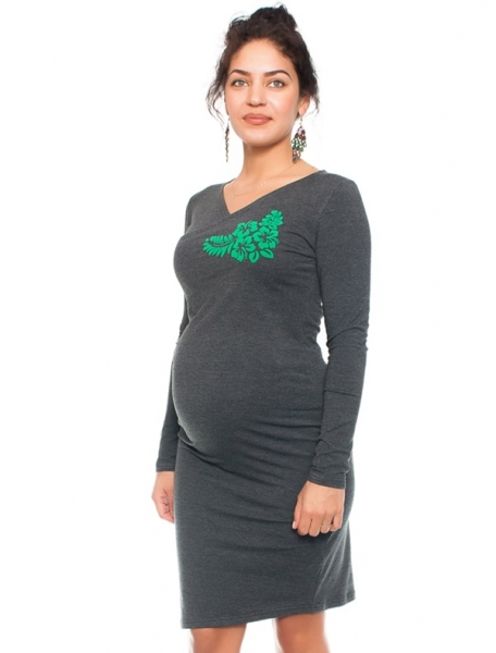 Be MaaMaa Bavlněné  těhotenské a kojící šaty s potiskem květin  - grafit