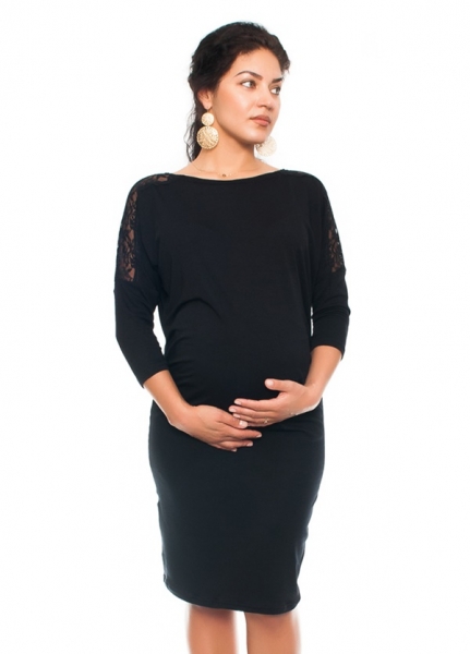 Be MaaMaa Elegantní těhotenské šaty s krajkou - černé, vel. L