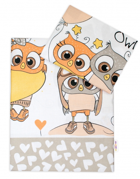Baby Nellys 2-dílné bavlněné povlečení Cute Owls - béžové