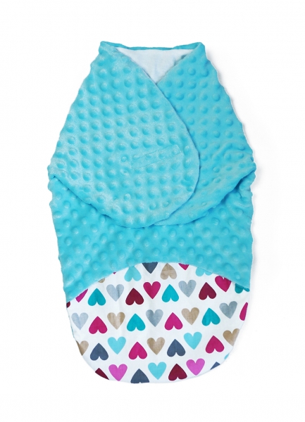 Baby Nellys Zavinovačka, spacáček s minky, 0-6m - Srdíčka, minky tyrkys