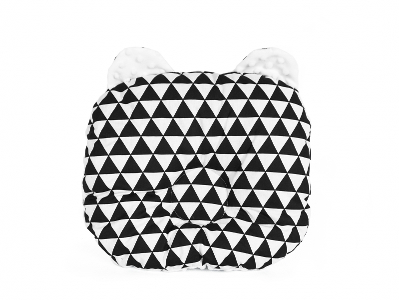 Baby Nellys Oboustanný polštářek s oušky, 30x35cm - Trojúhelníčky,minky bílá