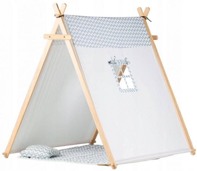 Stan pro děti teepee, týpí s výbavou - šedý s zig zag