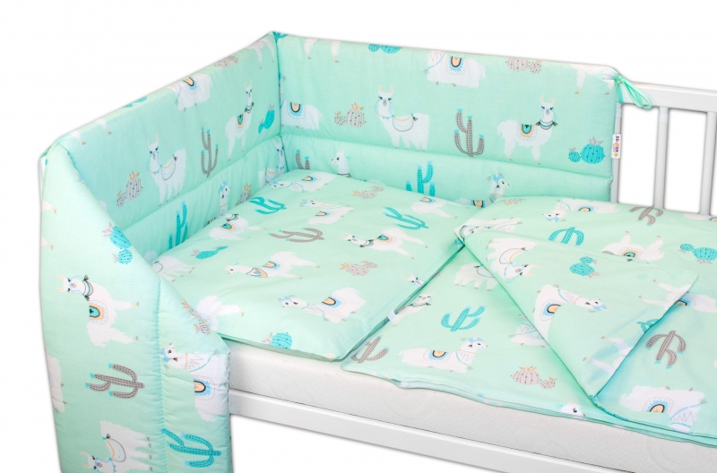 Baby Nellys 3-dílná sada mantinel s povlečením Lama - mátová