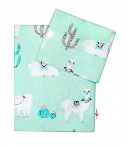 Baby Nellys 2-dílné bavlněné povlečení Lama - mátové