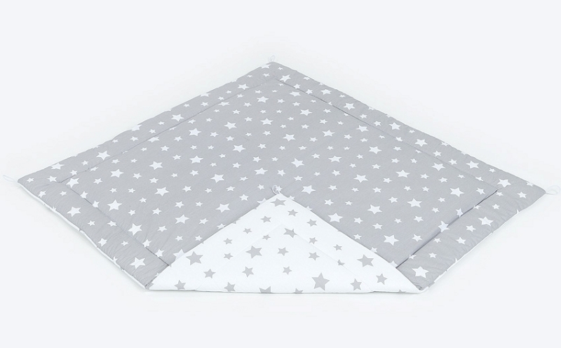 Podložka do stanu pro děti teepee, týpí - velké hvězdy šedé/velké hvězdy bílé