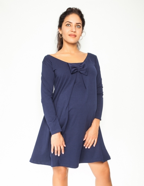 Be MaaMaa Elegantní těhotenské šaty, áčkový střih, dlouhý rukáv - granátové, vel. XL