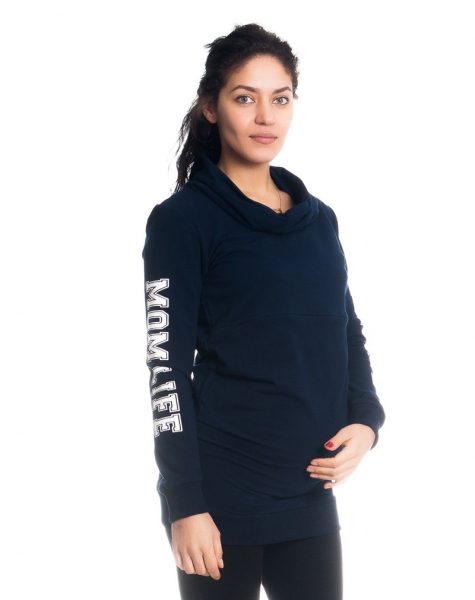 Be MaaMaa Těhotenské a kojící triko/mikina Mom Life, dl. rukáv, granátové, vel. M, Velikost: M (38)