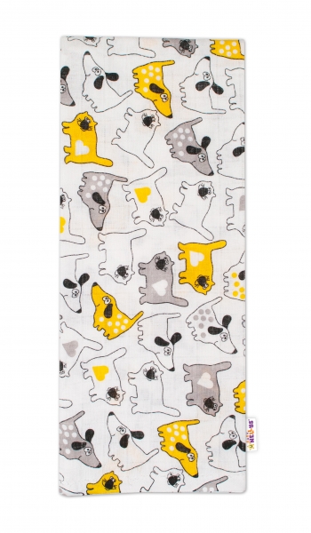 Kvalitní bavlněná plenka - Tetra Lux, 70x80cm, pejsek a kočička - šedá/žlutá
