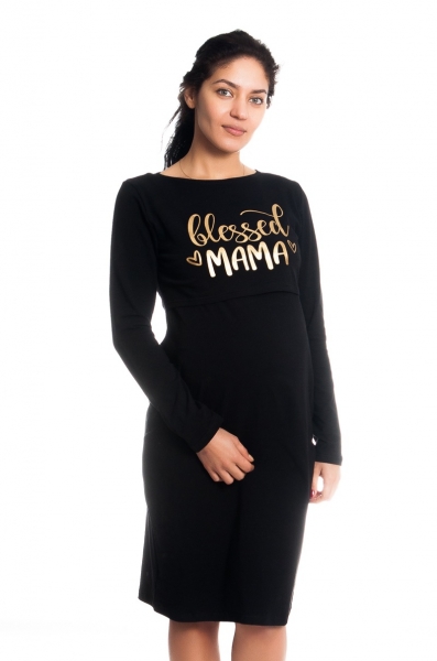 Be MaaMaa Těhotenská, kojící noční košile Blessed Mama - černá