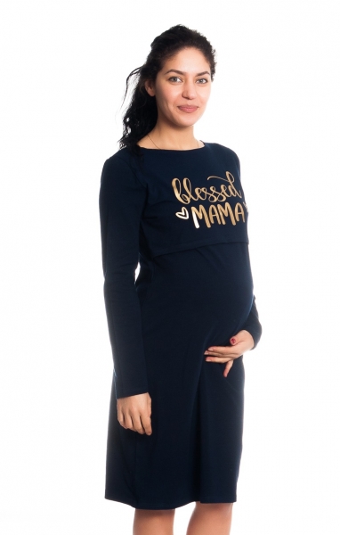 Be MaaMaa Těhotenská, kojící noční košile Blessed Mama - granátová, vel. L/XL, Velikost: L/XL